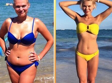 Before and after photos of the watermelon diet.